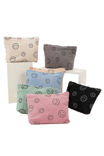 Corduroy Smile Cosmetic Makeup Clutch Bag