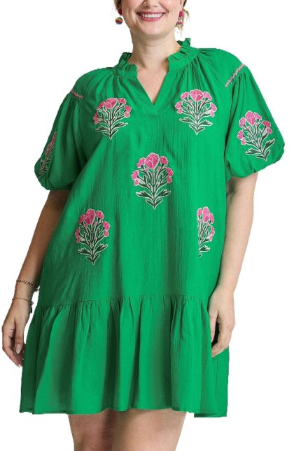 Plus Boho Floral Embroidered Mini Dress