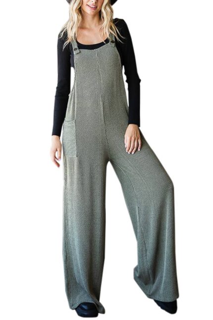 Solid Rib Overall Jumpsuit