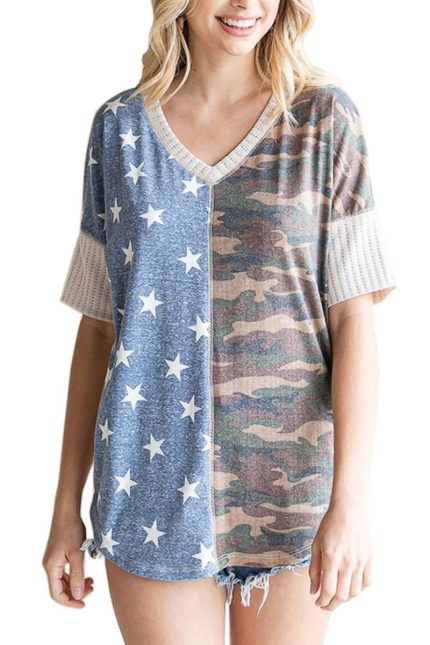 Spliced V Neck Top