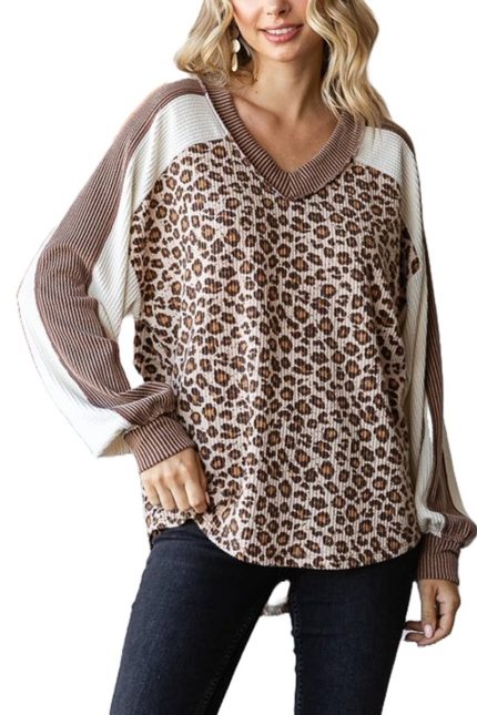 Animal Print V Neck Pullover Top