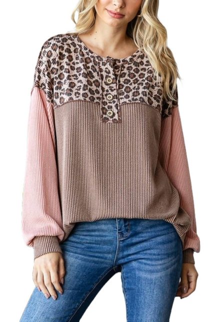 Color Block Animal Print Pullover Top