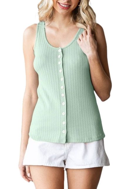 Pointelle Button Front Tank Top