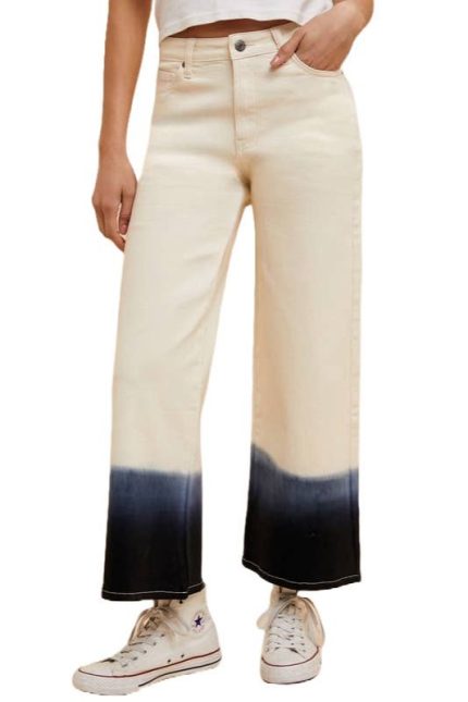 Stretch Dip Dye Wide Leg Cropped Denim Pants