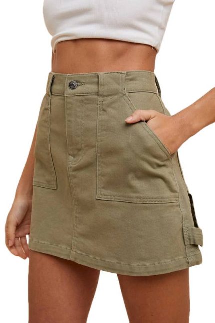 Stretch Cargo Denim Mini Skirt