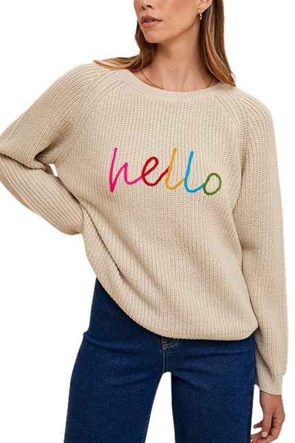 Hand Drawing Embo Lettering Sweater Knit Top