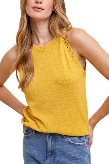 Crochet Detailed Light Weight Halter Sweater Top