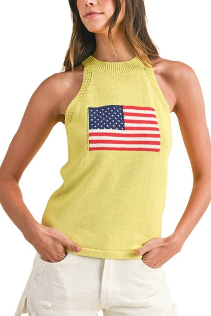 American Flag Halter Neck Sweater Top
