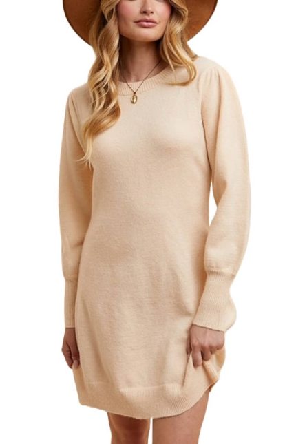 Long Puff Sleeve Sweater Mini Dress