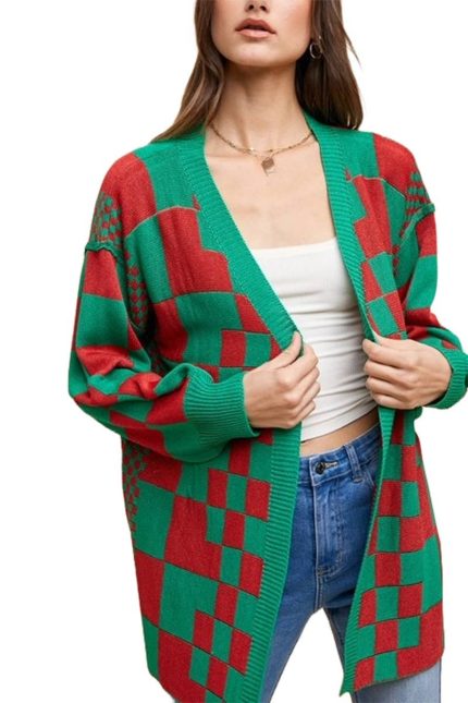 Checkerboard Loose Fit Medium Weight Cardigan