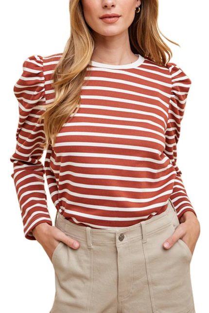 Striped Puff Sleeve Knit Top