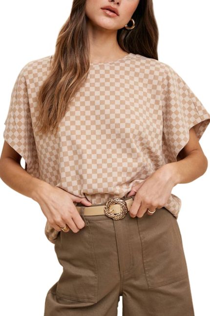 Checker Dolman Sleeve Knit Top