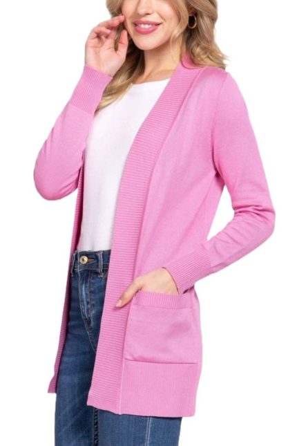 Long Sleeve Rib Banded Open Sweater Cardigan