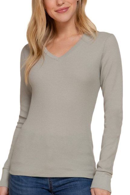 Long Sleeve V-neck Thermal Knit Top
