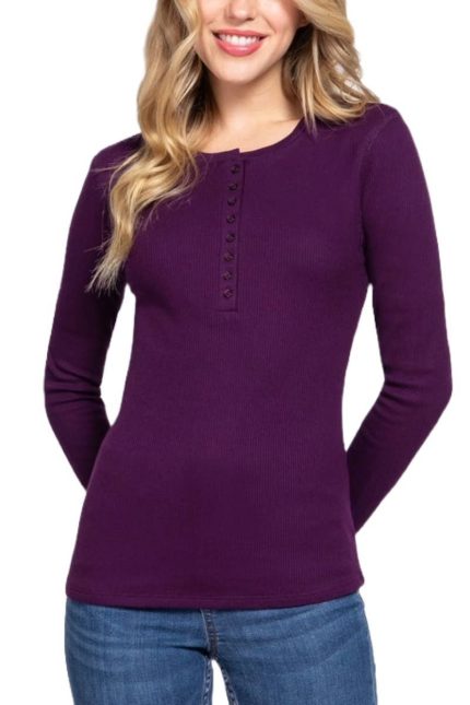 Long Sleeve Henley Thermal Knit Top