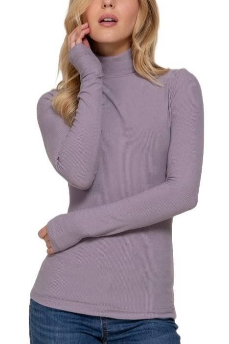 Long Sleeve Turtle Neck Rib Knit Top
