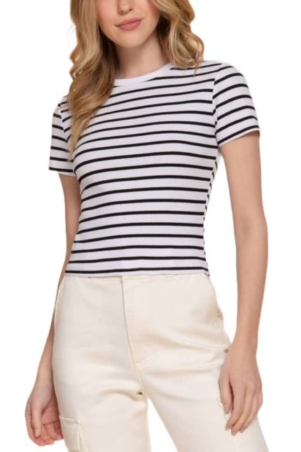 Short Slv Stripe Cotton Rib Top
