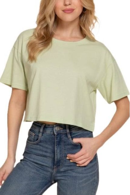 Short Slv Oversize Crop Cotton Knit Tee