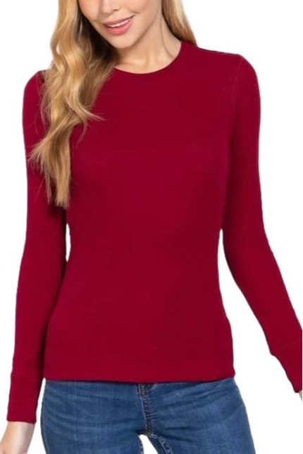Plus Size Long Sleeve Crew Neck Thermal Knit Top