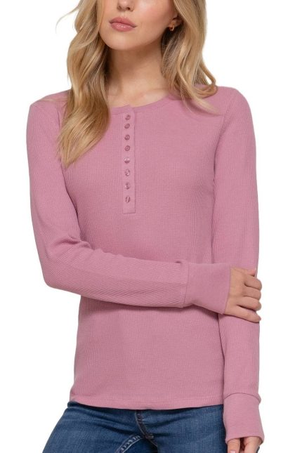 Plus Size Long Sleeve Henley Thermal Knit Top