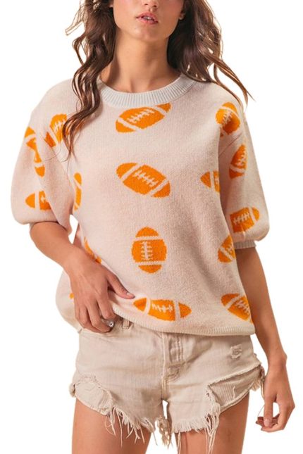 Game Day Football Pattern Short Sleeve Sweater