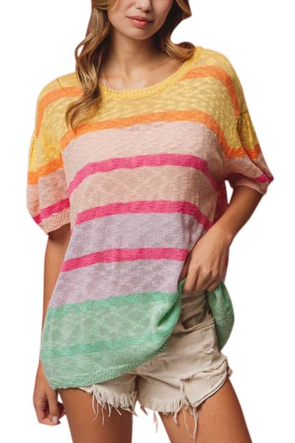 Multi Colors Striped Sweater Top
