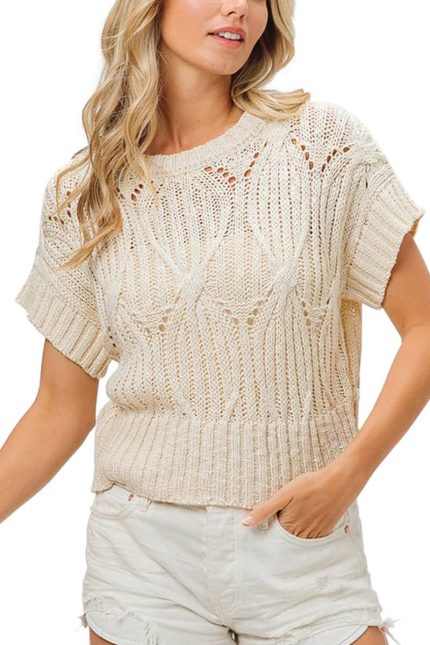 Cable Texture Open Knit Sweater Top