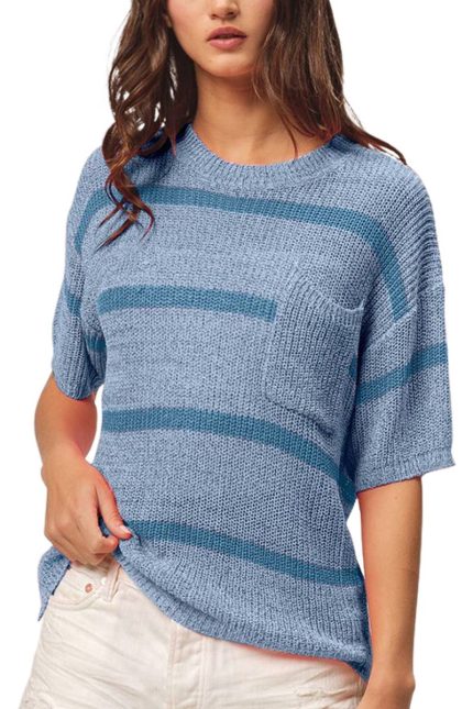 Patch Pocket Striped Lightweight Sweater Top