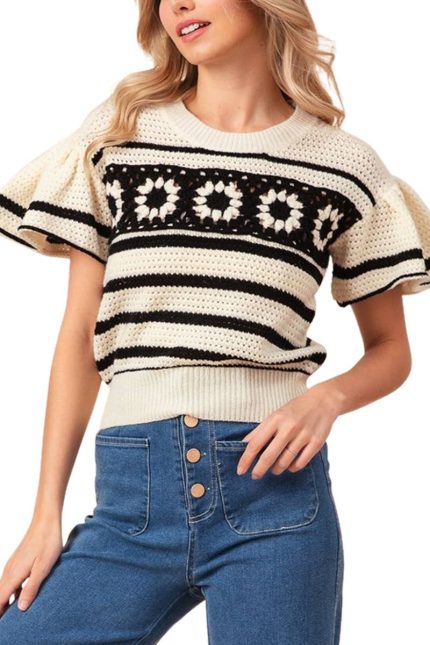 Granny Square Flutter Sweater Top