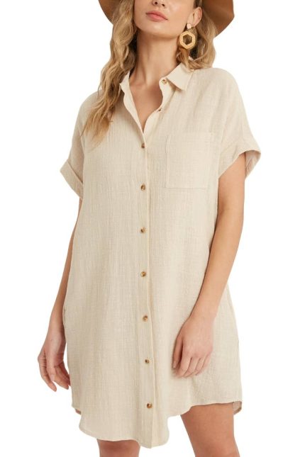 Button Up Shirt Dress With Pocket
