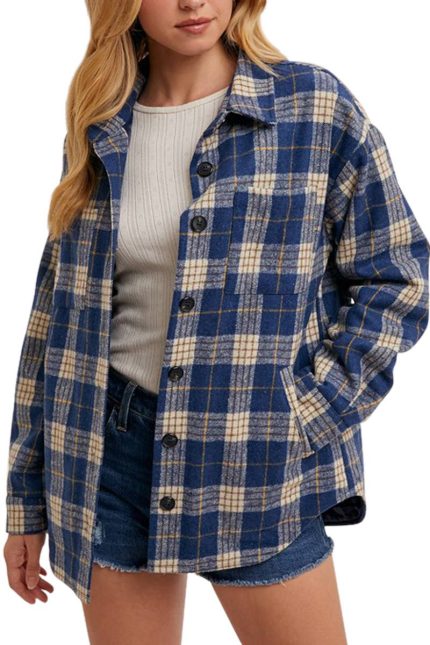 Button Down Shirt Inner Quilted Plaid Sacket
