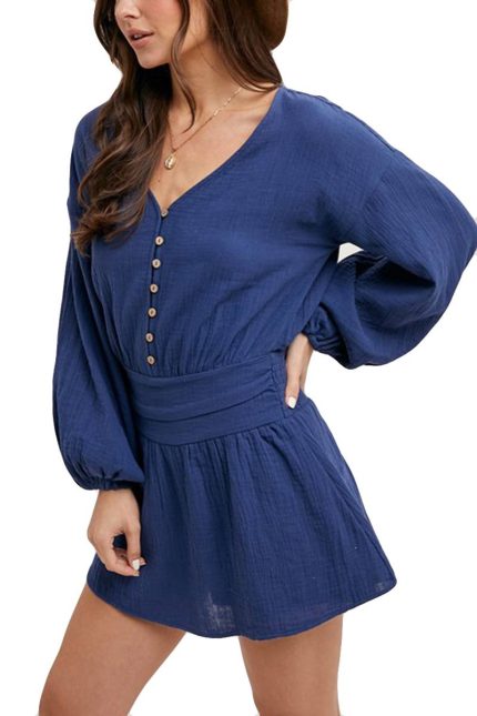 Button Down V-neck Romper