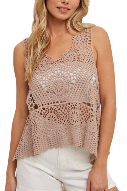 Open-knit Crochet Sleeveless Top