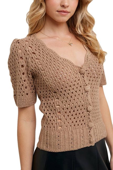 Crochet Button Down V-neck Top