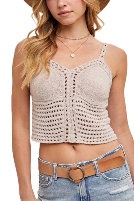 Crochet Knit Cami Cropped Top
