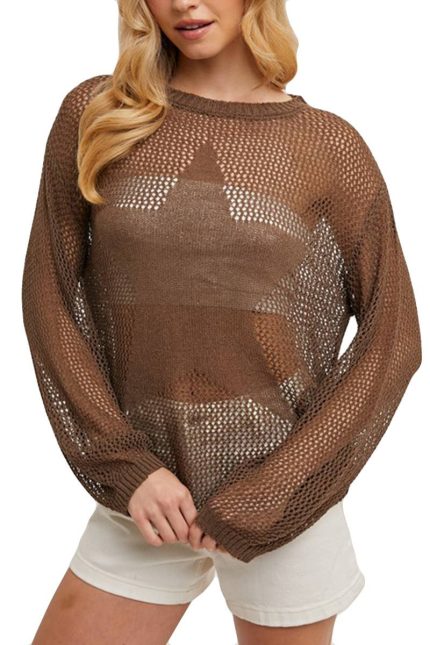 Sheer Star Open Knit Pullover