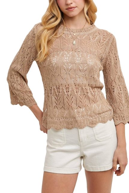 Crochet Knit Pullover Top With No Lining