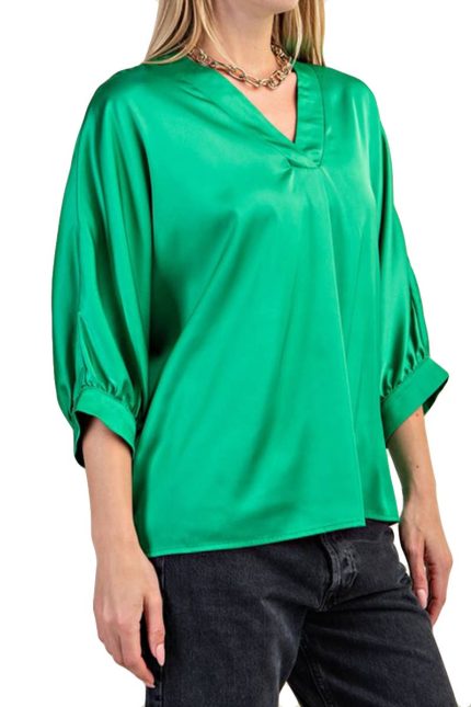 Satin V-neck Loose Fit Blouse