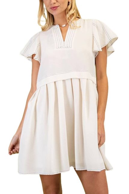 Soft Pleated Flutter Sleeve Dress