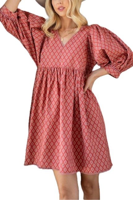 Printed Mini Babydoll Dress