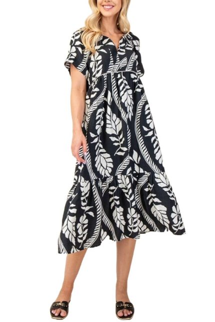 V-neck Short Sleeve Midi Dress