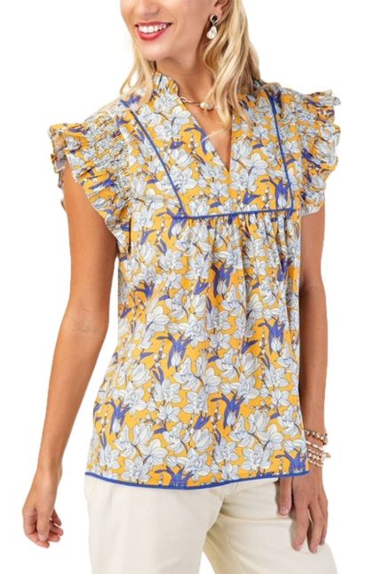 V-neck Blouse With Ruffle Sleeves