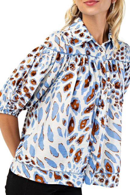 Leopard Print Button Down Blouse