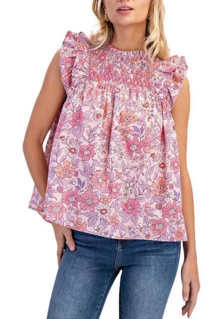 Floral Ruffle Sleeve Top