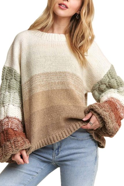 Puff Sleeve Ombre Sweater Top