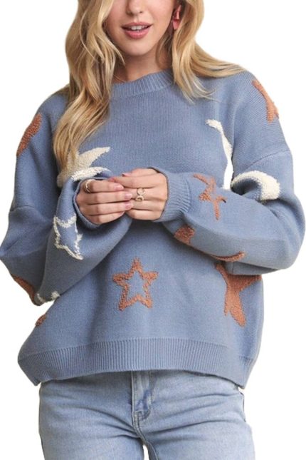 Fluffy Star & Moon Sweater Top