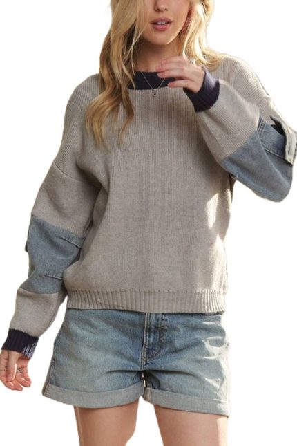Denim Buttoned Knit Sweater