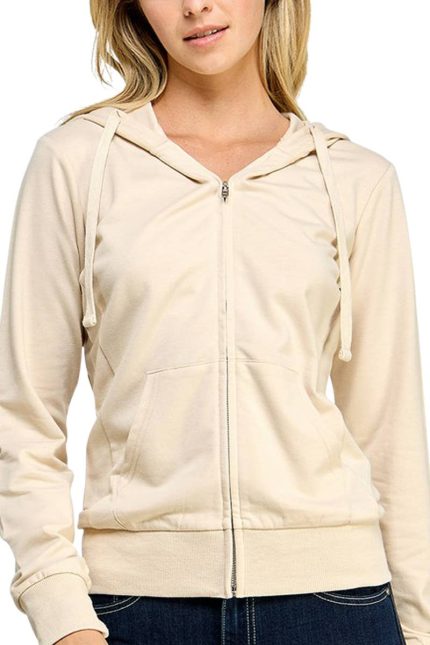 Basic Stretch French Terry Zip Up Hoodie Jacket