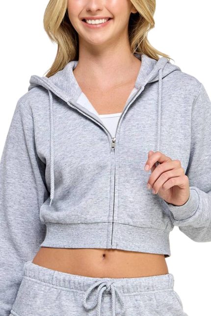 Fleece Relax Fit Crop Zip Up Hoodie