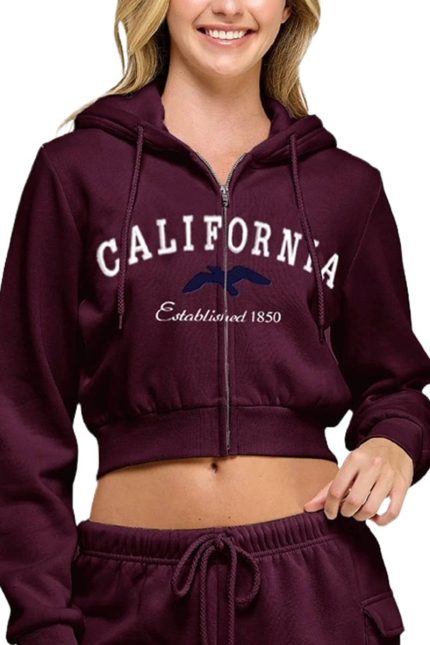 Fleece Relax Fit Crop Zip Up Hoodie